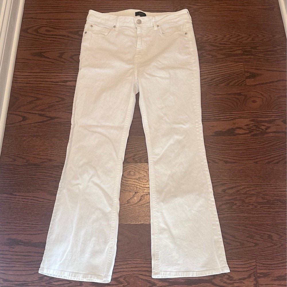 Quince Bella Stretch Kick Flare Jeans 31 Cloud White High Rise Cropped Denim